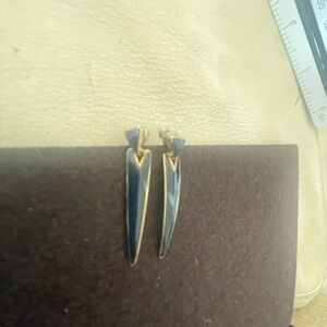 Elegant Gold and Black Drop Earrings - Vintage Enamel Black Dagger and Triangle